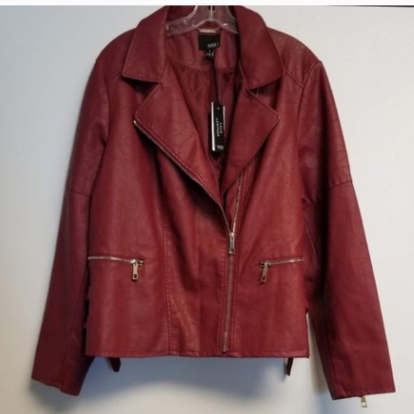 NWT ANA Red Faux Leather Lightweight Moto Biker Motorcycle Jacket 1X - Picture 2 of 10